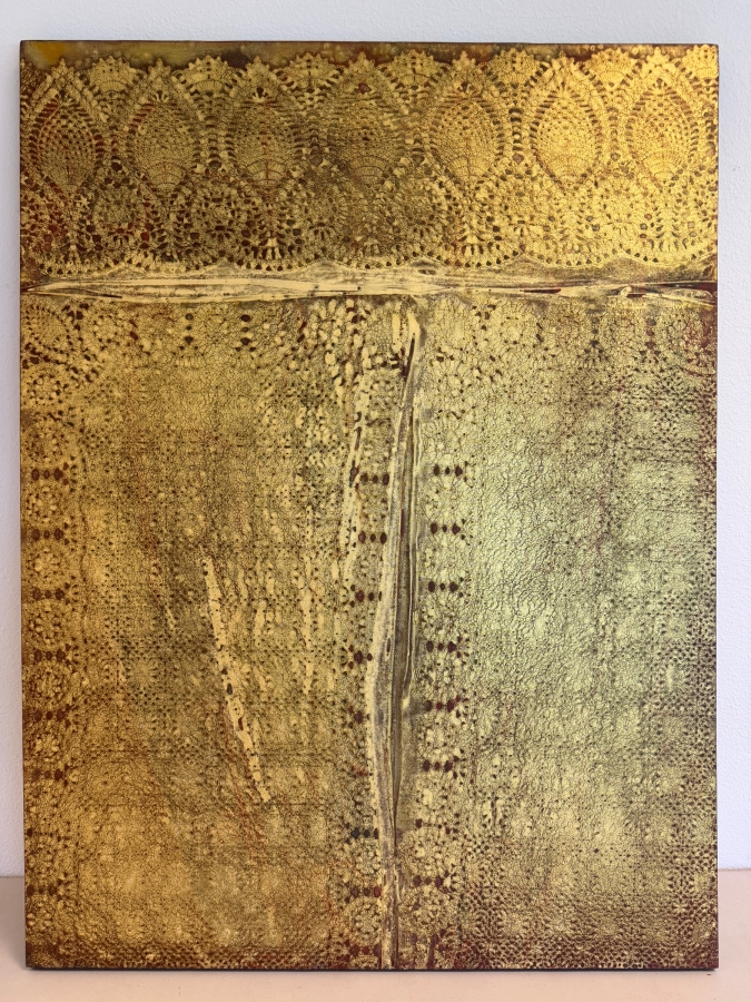 Gerrit Greve (1948-2024, Cardiff by the Sea, CA) Original Acrylic Mixed-Media Sand Painting On Canvas Untitled 2010 Signed Verso 36 X 48 Estimate $1,700 - $2,200 [Photo 2]