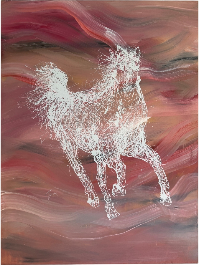 Gerrit Greve (1948-2024, Cardiff by the Sea, CA) Original Acrylic Drip Painting On Canvas Titled ' White Horse #7' Signed Lower Left 36 X 48 Estimate $1,700 - $2,200