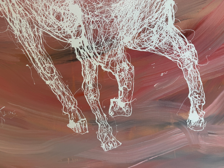 Gerrit Greve (1948-2024, Cardiff by the Sea, CA) Original Acrylic Drip Painting On Canvas Titled ' White Horse #7' Signed Lower Left 36 X 48 Estimate $1,700 - $2,200 [Photo 5]