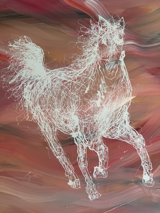 Gerrit Greve (1948-2024, Cardiff by the Sea, CA) Original Acrylic Drip Painting On Canvas Titled ' White Horse #7' Signed Lower Left 36 X 48 Estimate $1,700 - $2,200 [Photo 3]