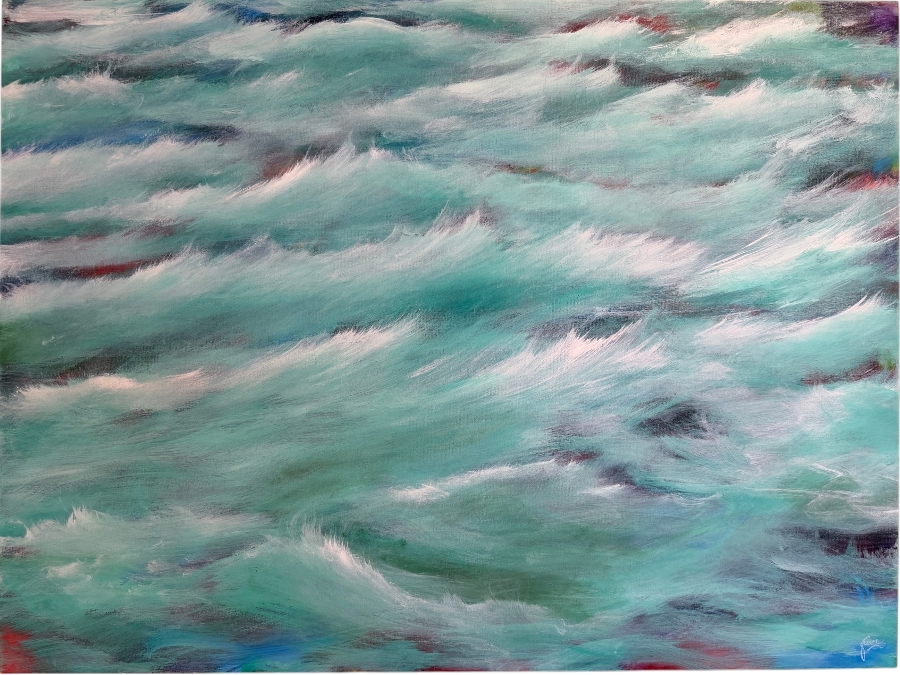 Gerrit Greve (1948-2024, Cardiff by the Sea, CA) Original Acrylic Painting On Canvas Titled 'Mexico Waters' 2019 Signed Bottom Right And Verso 48 X 36 Estimate $1,700 - $2,200 [Photo 1]