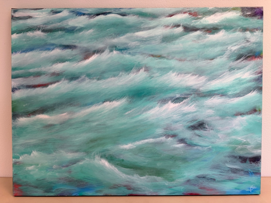 Gerrit Greve (1948-2024, Cardiff by the Sea, CA) Original Acrylic Painting On Canvas Titled 'Mexico Waters' 2019 Signed Bottom Right And Verso 48 X 36 Estimate $1,700 - $2,200 [Photo 2]