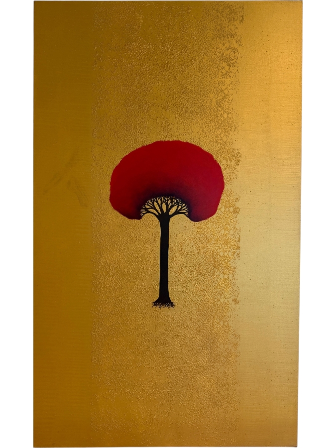 Gerrit Greve (1948-2024, Cardiff by the Sea, CA) Original Acrylic Mixed-Media Sand Painting On Canvas Titled 'Tree Of Life 2' 2004 Signed Verso 36 X 60 Estimate $2,200 - $2,700