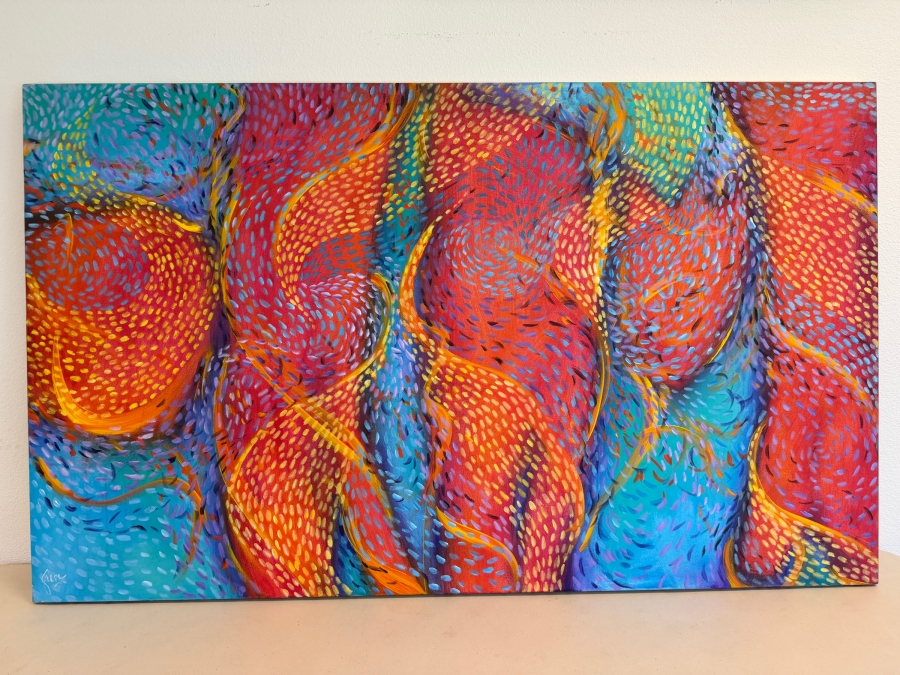 Gerrit Greve (1948-2024, Cardiff by the Sea, CA) Original Acrylic Painting On Canvas Titled 'Underwater Cardiff Jubilee' 2021 Signed Bottom Left And Verso 60 X 36 Estimate $2,200 - $2,700 [Photo 2]