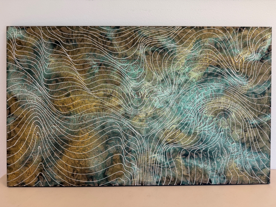 Gerrit Greve (1948-2024, Cardiff by the Sea, CA) Original Acrylic Mixed-Media Sand Painting On Canvas Untitled 2009 Signed Verso 60 X 36 Estimate $2,200 - $2,700 [Photo 2]