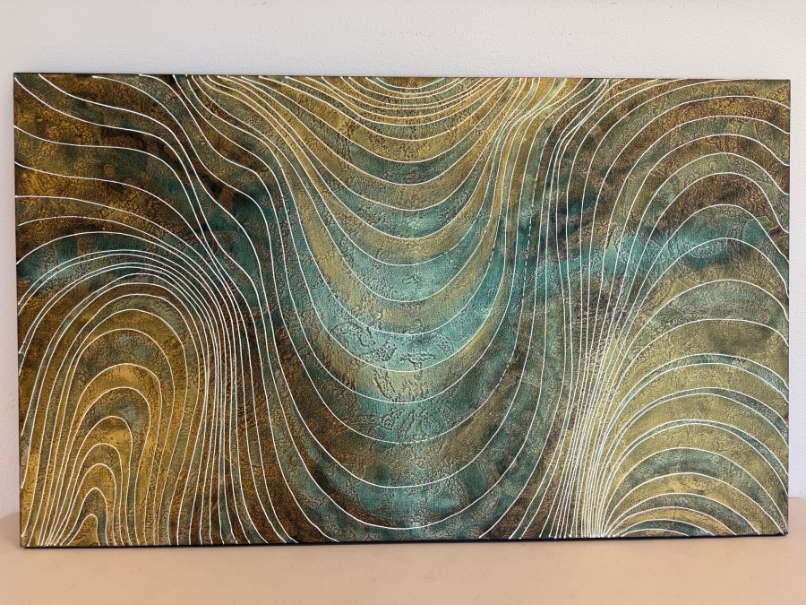 Gerrit Greve (1948-2024, Cardiff by the Sea, CA) Original Acrylic Mixed-Media Sand Painting On Canvas Untitled 2009 Signed Verso 60 X 36 Estimate $2,200 - $2,700 [Photo 2]