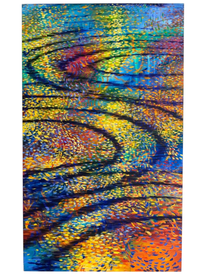 Gerrit Greve (1948-2024, Cardiff by the Sea, CA) Original Acrylic Painting On Canvas Titled 'Alchemist's Ripple' 2000 Signed Verso 36 X 60 Estimate $2,200 - $2,700