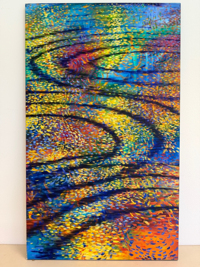 Gerrit Greve (1948-2024, Cardiff by the Sea, CA) Original Acrylic Painting On Canvas Titled 'Alchemist's Ripple' 2000 Signed Verso 36 X 60 Estimate $2,200 - $2,700 [Photo 2]
