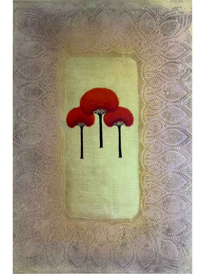 Gerrit Greve (1948-2024, Cardiff by the Sea, CA) Original Acrylic Mixed-Media Sand Painting On Canvas Untitled Icon 2015 Signed Verso 40 X 60 Estimate $2,400 - $3,000