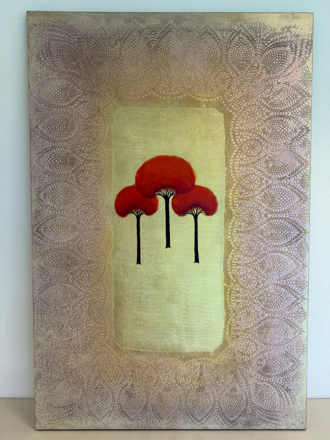 Gerrit Greve (1948-2024, Cardiff by the Sea, CA) Original Acrylic Mixed-Media Sand Painting On Canvas Untitled Icon 2015 Signed Verso 40 X 60 Estimate $2,400 - $3,000 [Photo 2]