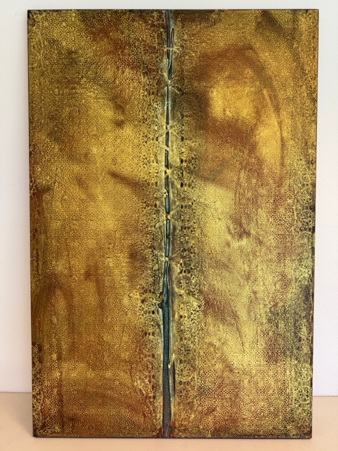 Gerrit Greve (1948-2024, Cardiff by the Sea, CA) Original Acrylic Mixed-Media Sand Painting On Canvas Untitled 2010 Signed Verso 40 X 60 Estimate $2,400 - $3,000 [Photo 2]