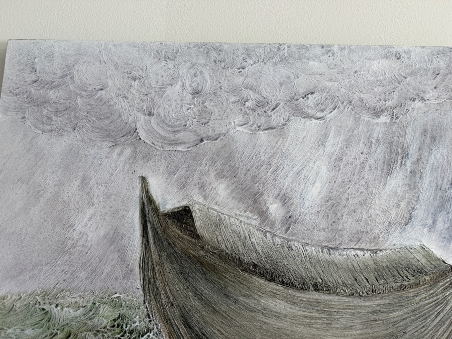 Gerrit Greve (1948-2024, Cardiff by the Sea, CA) Original Acrylic Mixed-Media Sand Painting On Canvas Titled 'Noah's Ark 29th Day' 2006 Signed Verso 40 X 60 Estimate $2,400 - $3,000 [Photo 5]