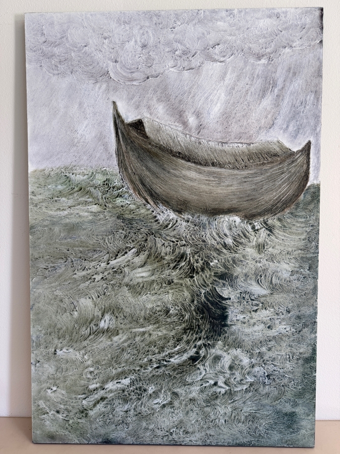 Gerrit Greve (1948-2024, Cardiff by the Sea, CA) Original Acrylic Mixed-Media Sand Painting On Canvas Titled 'Noah's Ark 29th Day' 2006 Signed Verso 40 X 60 Estimate $2,400 - $3,000 [Photo 2]
