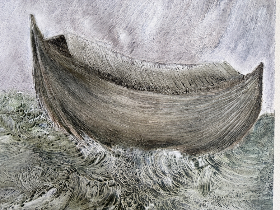 Gerrit Greve (1948-2024, Cardiff by the Sea, CA) Original Acrylic Mixed-Media Sand Painting On Canvas Titled 'Noah's Ark 29th Day' 2006 Signed Verso 40 X 60 Estimate $2,400 - $3,000 [Photo 3]