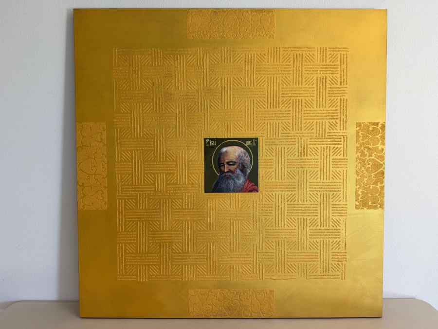 Gerrit Greve (1948-2024, Cardiff by the Sea, CA) Original Acrylic Mixed-Media Sand Painting On Canvas Titled 'St. John' Signed Verso 48 X 48 Estimate $2,300 - $2,900 [Photo 4]
