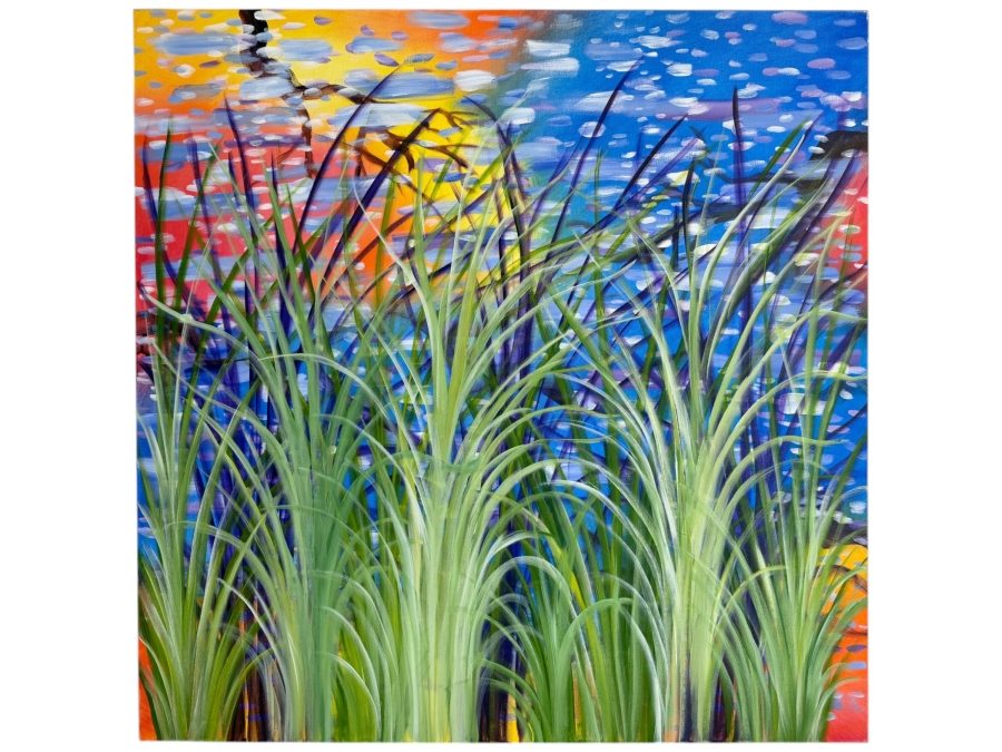 Gerrit Greve (1948-2024, Cardiff by the Sea, CA) Original Acrylic Painting On Canvas Titled 'Swamp Reeds' 2019 Signed Verso 48 X 48 Estimate $2,300 - $2,900