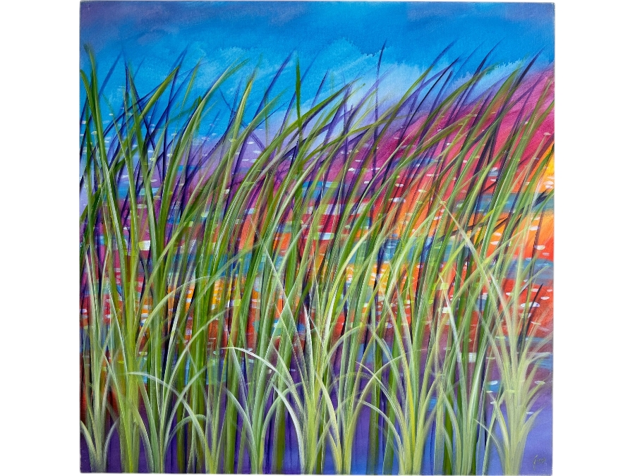 Gerrit Greve (1948-2024, Cardiff by the Sea, CA) Original Acrylic Painting On Canvas Titled 'Cardiff Summer Reeds 2' 2019 Signed Bottom Right And Verso 48 X 48 Estimate $2,300 - $2,900