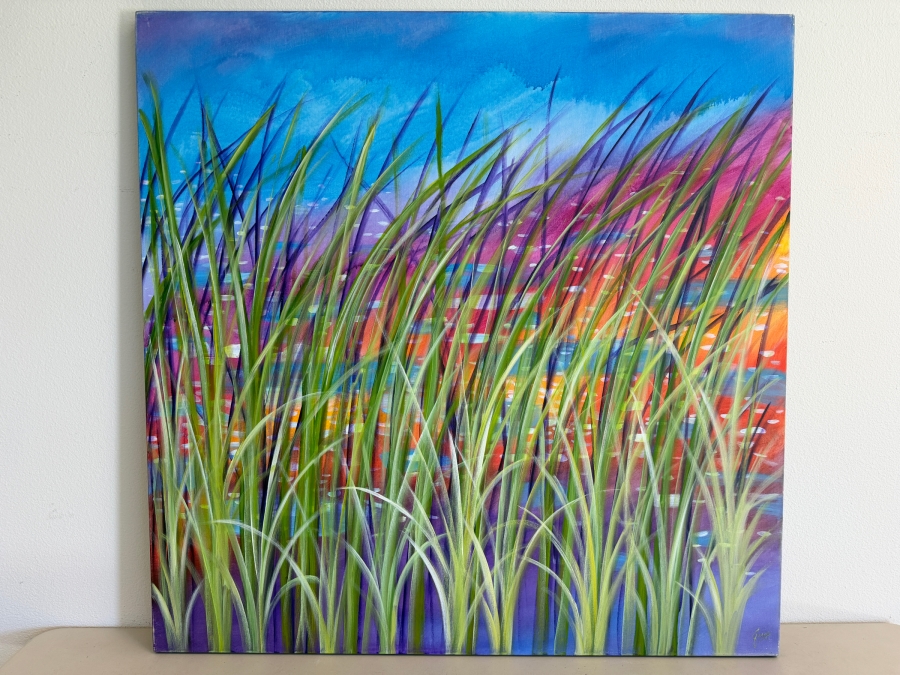 Gerrit Greve (1948-2024, Cardiff by the Sea, CA) Original Acrylic Painting On Canvas Titled 'Cardiff Summer Reeds 2' 2019 Signed Bottom Right And Verso 48 X 48 Estimate $2,300 - $2,900 [Photo 2]