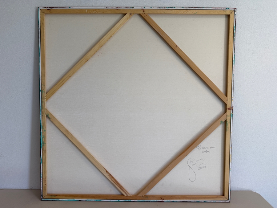 Gerrit Greve (1948-2024, Cardiff by the Sea, CA) Original Acrylic Mixed-Media Sand Painting On Canvas Titled 'Five Birds Over Water' 2003 Signed Verso 48 X 48 Estimate $2,300 - $2,900 [Photo 6]