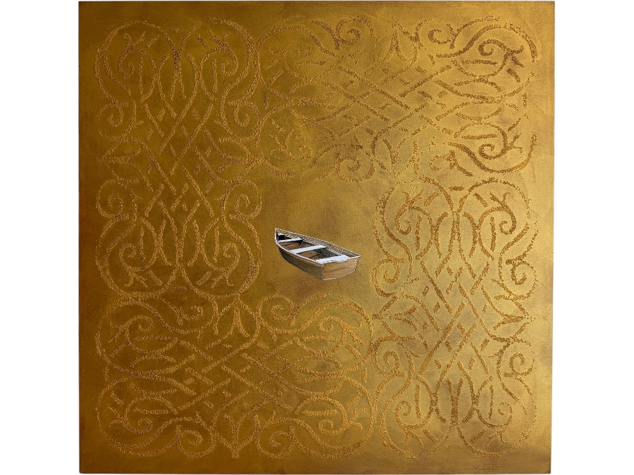 Gerrit Greve (1948-2024, Cardiff by the Sea, CA) Original Acrylic Mixed-Media Sand Painting On Canvas Titled 'Eternal Journeyr' 2003 Signed Verso 48 X 48 Estimate $2,300 - $2,900 [Photo 1]