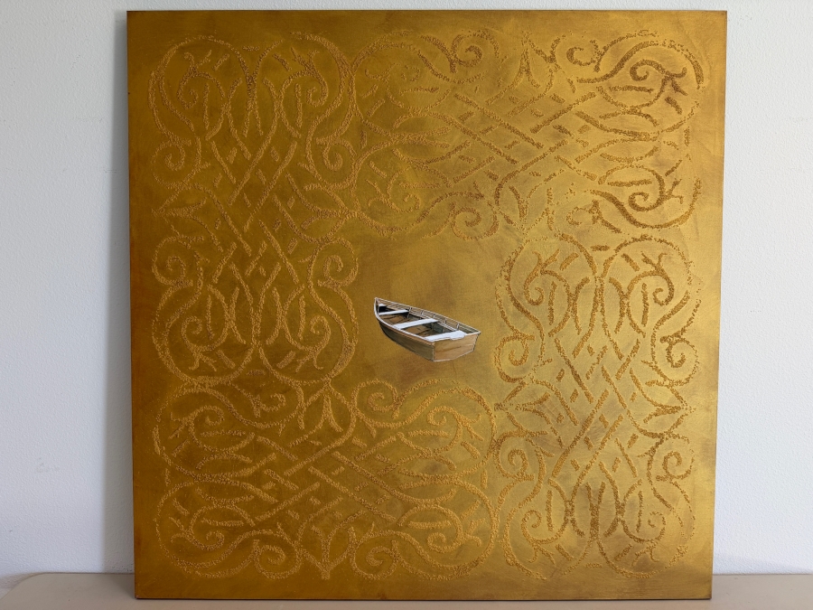 Gerrit Greve (1948-2024, Cardiff by the Sea, CA) Original Acrylic Mixed-Media Sand Painting On Canvas Titled 'Eternal Journeyr' 2003 Signed Verso 48 X 48 Estimate $2,300 - $2,900 [Photo 2]