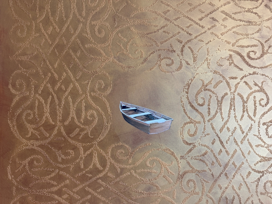 Gerrit Greve (1948-2024, Cardiff by the Sea, CA) Original Acrylic Mixed-Media Sand Painting On Canvas Titled 'Eternal Journeyr' 2003 Signed Verso 48 X 48 Estimate $2,300 - $2,900 [Photo 5]