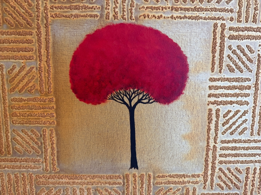 Gerrit Greve (1948-2024, Cardiff by the Sea, CA) Original Acrylic Mixed-Media Sand Painting On Canvas Titled 'Tree Of Prayer' 2007 Signed Verso 48 X 48 Estimate $2,300 - $2,900 [Photo 4]