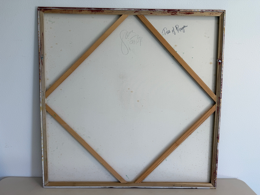 Gerrit Greve (1948-2024, Cardiff by the Sea, CA) Original Acrylic Mixed-Media Sand Painting On Canvas Titled 'Tree Of Prayer' 2007 Signed Verso 48 X 48 Estimate $2,300 - $2,900 [Photo 8]