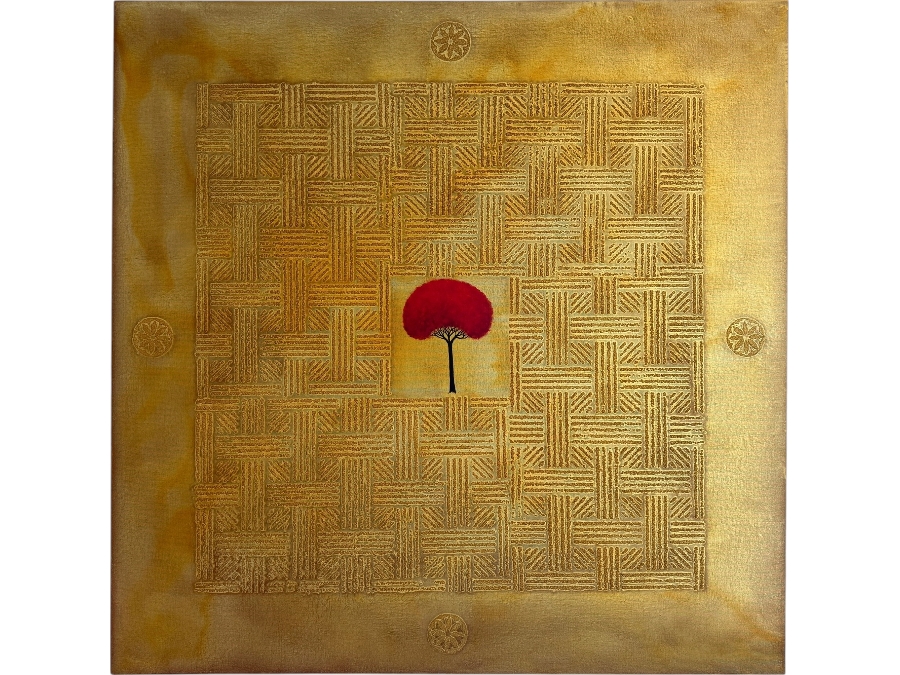 Gerrit Greve (1948-2024, Cardiff by the Sea, CA) Original Acrylic Mixed-Media Sand Painting On Canvas Titled 'Tree Of Prayer' 2007 Signed Verso 48 X 48 Estimate $2,300 - $2,900