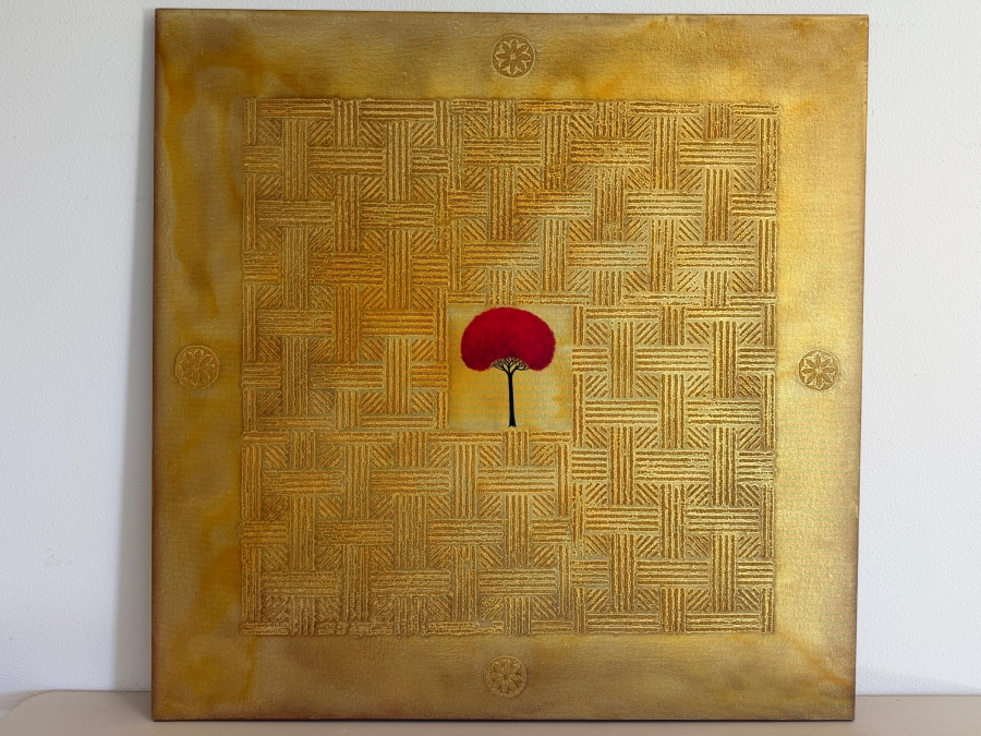 Gerrit Greve (1948-2024, Cardiff by the Sea, CA) Original Acrylic Mixed-Media Sand Painting On Canvas Titled 'Tree Of Prayer' 2007 Signed Verso 48 X 48 Estimate $2,300 - $2,900 [Photo 2]