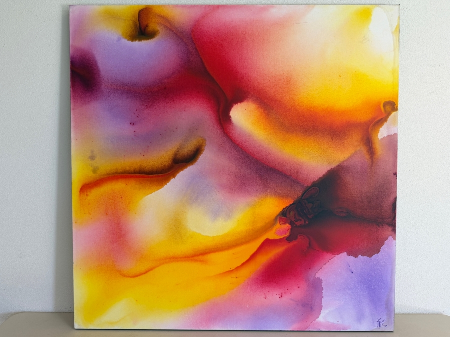 Gerrit Greve (1948-2024, Cardiff by the Sea, CA) Original Acrylic Painting On Canvas Titled 'Flowers' 2019 Signed Bottom Right And Verso 48 X 48 Estimate $2,300 - $2,900 [Photo 2]