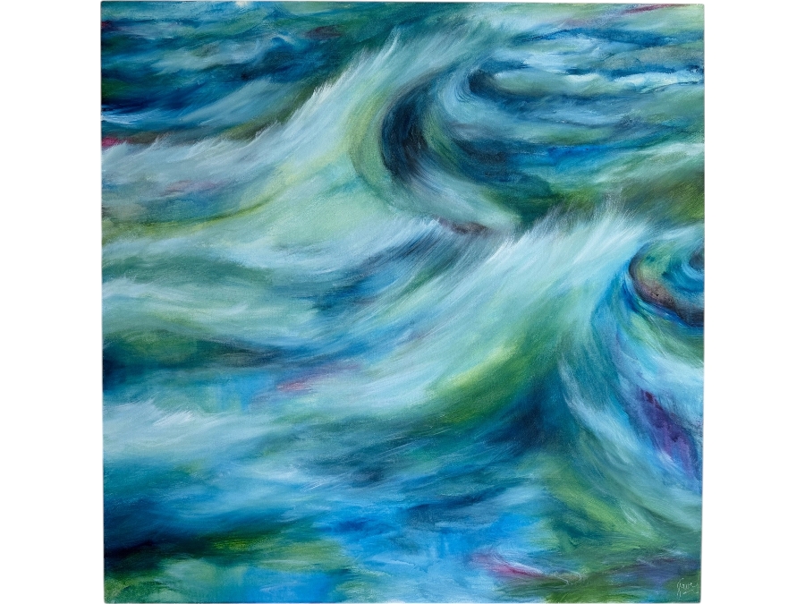Gerrit Greve (1948-2024, Cardiff by the Sea, CA) Original Acrylic Painting On Canvas Titled 'Blue Seas' 2019 Signed Bottom Right And Verso 48 X 48 Estimate $2,300 - $2,900