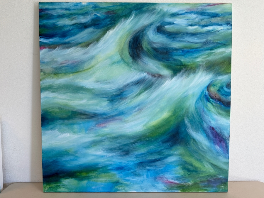 Gerrit Greve (1948-2024, Cardiff by the Sea, CA) Original Acrylic Painting On Canvas Titled 'Blue Seas' 2019 Signed Bottom Right And Verso 48 X 48 Estimate $2,300 - $2,900 [Photo 2]
