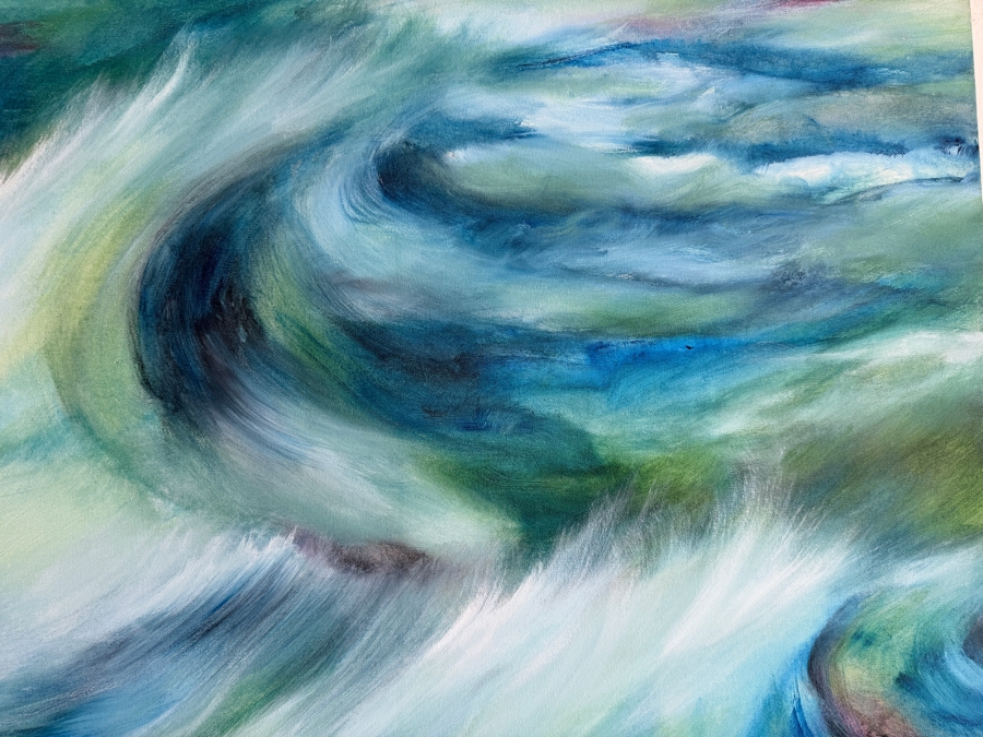 Gerrit Greve (1948-2024, Cardiff by the Sea, CA) Original Acrylic Painting On Canvas Titled 'Blue Seas' 2019 Signed Bottom Right And Verso 48 X 48 Estimate $2,300 - $2,900 [Photo 4]