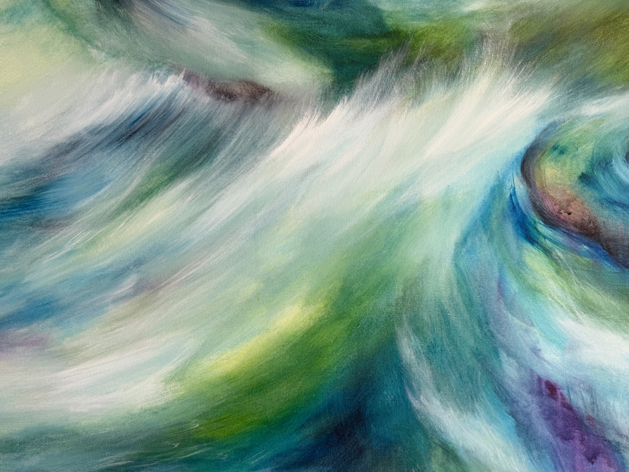 Gerrit Greve (1948-2024, Cardiff by the Sea, CA) Original Acrylic Painting On Canvas Titled 'Blue Seas' 2019 Signed Bottom Right And Verso 48 X 48 Estimate $2,300 - $2,900 [Photo 5]