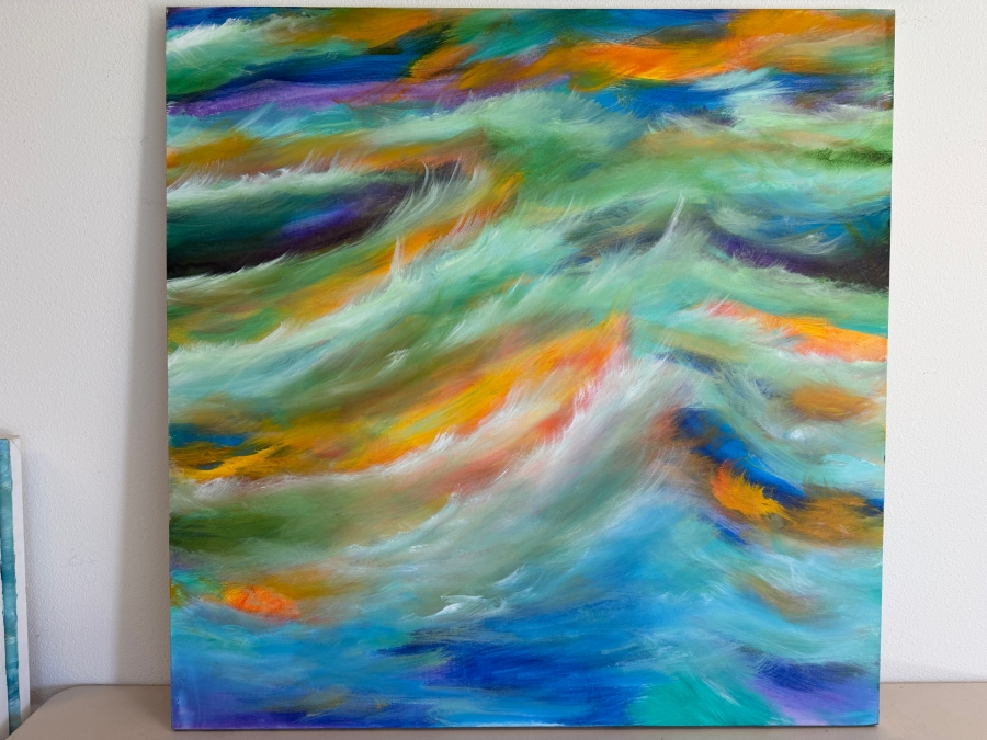 Gerrit Greve (1948-2024, Cardiff by the Sea, CA) Original Acrylic Painting On Canvas Titled 'January Ocean 2' 2015 Signed Verso 48 X 48 Estimate $2,300 - $2,900 [Photo 2]