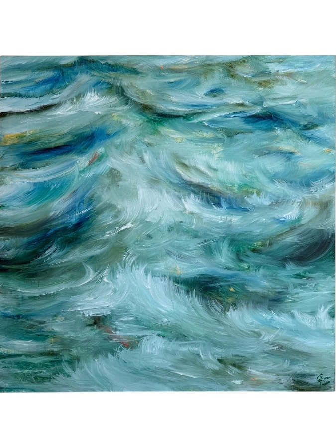 Gerrit Greve (1948-2024, Cardiff by the Sea, CA) Original Acrylic Painting On Canvas Titled 'August Ocean 1' 2012 Signed Bottom Right And Verso 48 X 48 Estimate $2,300 - $2,900 [Photo 1]
