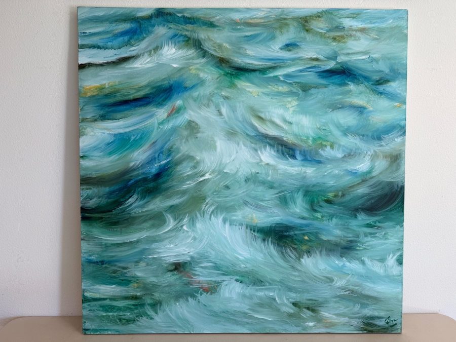Gerrit Greve (1948-2024, Cardiff by the Sea, CA) Original Acrylic Painting On Canvas Titled 'August Ocean 1' 2012 Signed Bottom Right And Verso 48 X 48 Estimate $2,300 - $2,900 [Photo 2]