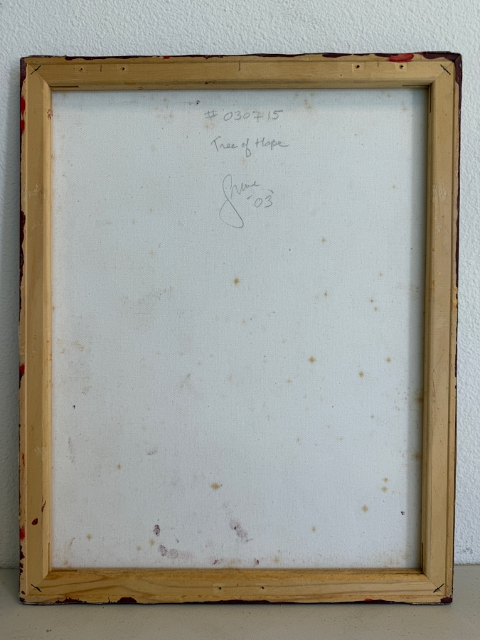 Gerrit Greve (1948-2024, Cardiff by the Sea, CA) Original Acrylic Mixed-Media Sand Painting On Canvas Titled 'Tree Of Hope' 2003 Signed Verso 16 X 20 Estimate $300 - $400 [Photo 8]