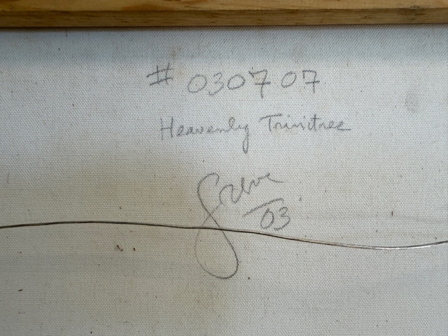Gerrit Greve (1948-2024, Cardiff by the Sea, CA) Original Acrylic Mixed-Media Sand Painting On Canvas Titled 'Heavenly Trinitree' 2003 Signed Verso 16 X 20 Estimate $300 - $400 [Photo 8]