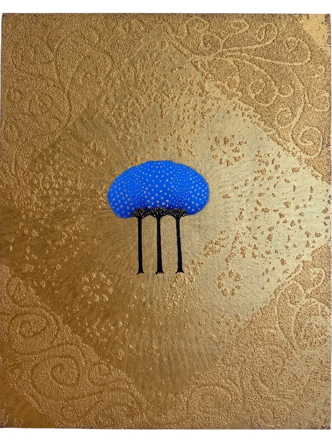 Gerrit Greve (1948-2024, Cardiff by the Sea, CA) Original Acrylic Mixed-Media Sand Painting On Canvas Titled 'Heavenly Trinitree' 2003 Signed Verso 16 X 20 Estimate $300 - $400