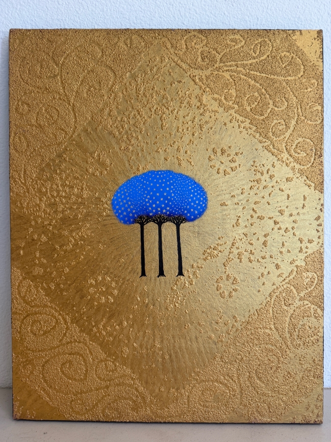 Gerrit Greve (1948-2024, Cardiff by the Sea, CA) Original Acrylic Mixed-Media Sand Painting On Canvas Titled 'Heavenly Trinitree' 2003 Signed Verso 16 X 20 Estimate $300 - $400 [Photo 2]
