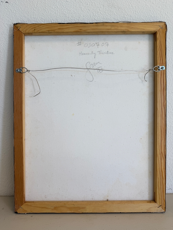 Gerrit Greve (1948-2024, Cardiff by the Sea, CA) Original Acrylic Mixed-Media Sand Painting On Canvas Titled 'Heavenly Trinitree' 2003 Signed Verso 16 X 20 Estimate $300 - $400 [Photo 7]