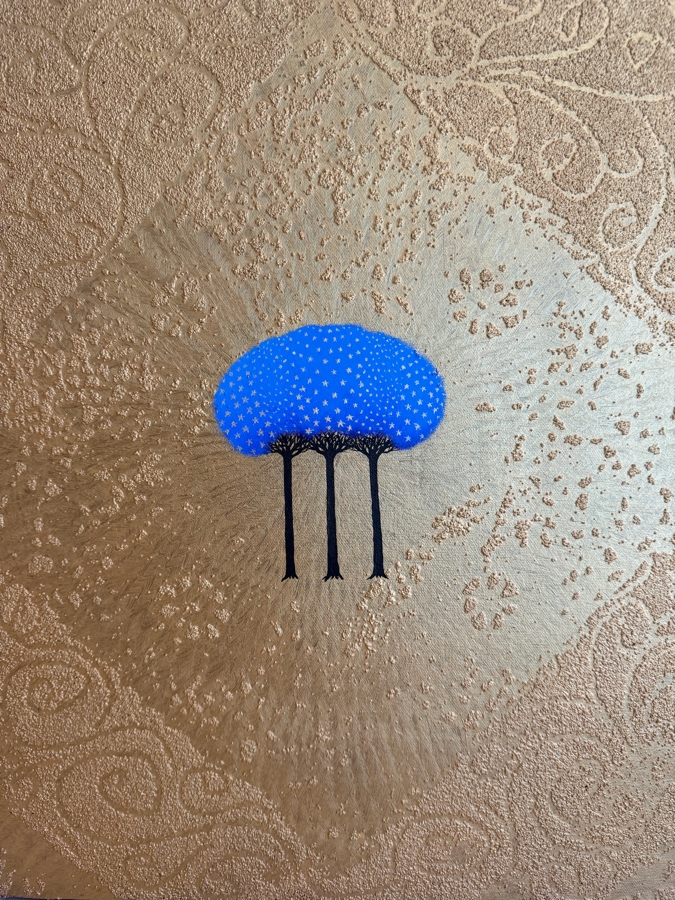 Gerrit Greve (1948-2024, Cardiff by the Sea, CA) Original Acrylic Mixed-Media Sand Painting On Canvas Titled 'Heavenly Trinitree' 2003 Signed Verso 16 X 20 Estimate $300 - $400 [Photo 3]