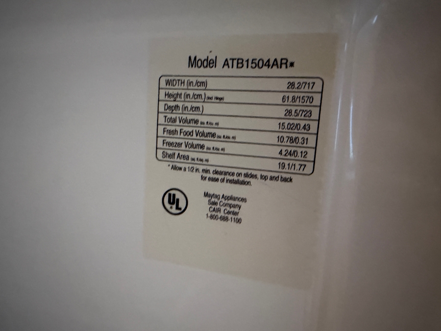 Just Added - Amana Refrigerator Model ATB1504AR 28W X 28D X 62H  [Photo 3]