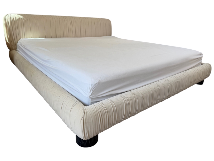 CB2 King Cantar Ivory Velvet Upholstered Bed Frame (Mattress Not Included)