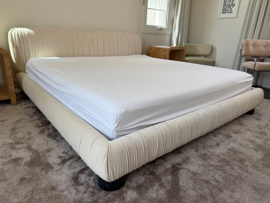 CB2 King Cantar Ivory Velvet Upholstered Bed Frame (Mattress Not Included) [Photo 12]