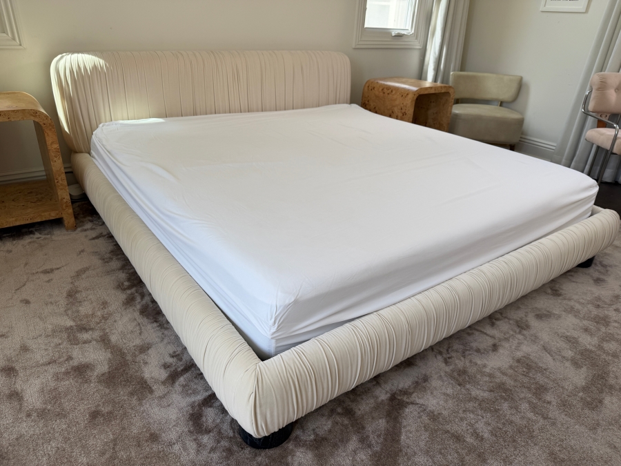 CB2 King Cantar Ivory Velvet Upholstered Bed Frame (Mattress Not Included) [Photo 3]