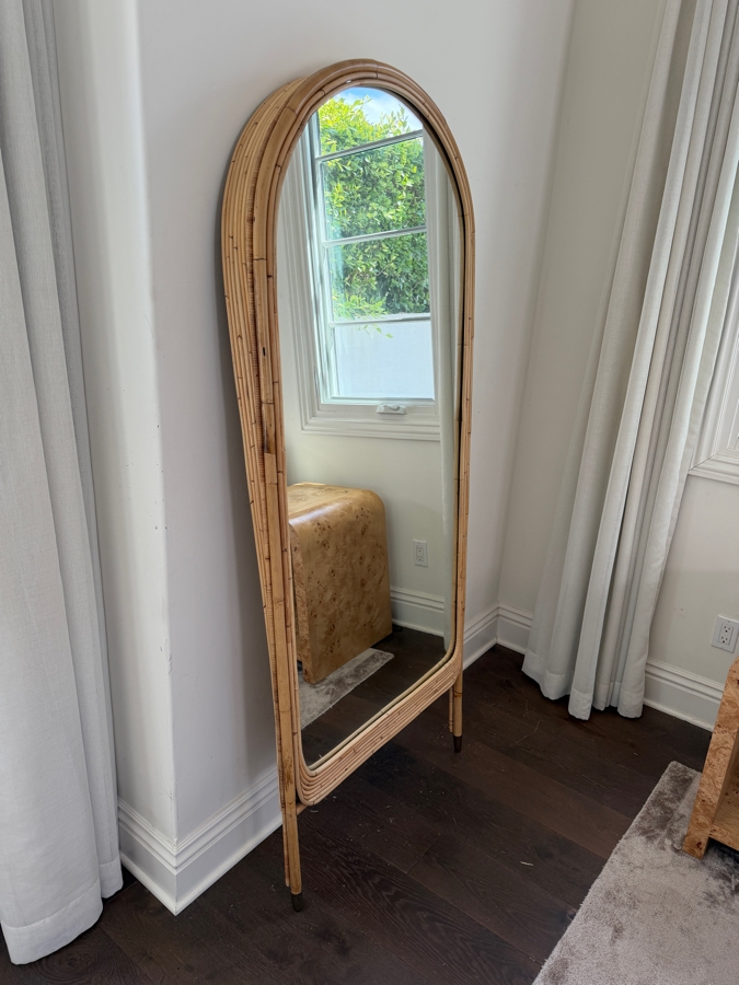 Anthropologie Arched Rattan Leaning Full Length Floor Mirror Retail $800 [Photo 3]