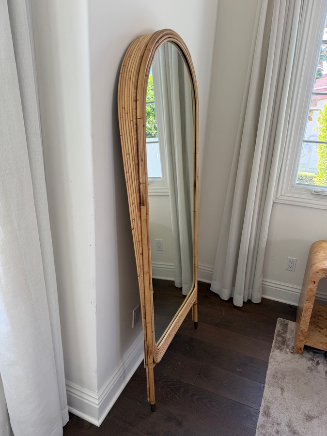 Anthropologie Arched Rattan Leaning Full Length Floor Mirror Retail $800 [Photo 4]